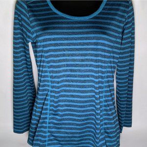 Eddie Bauer Blue Striped Hooded Long Sleeve Shirt w/ Pockets Womens Medium